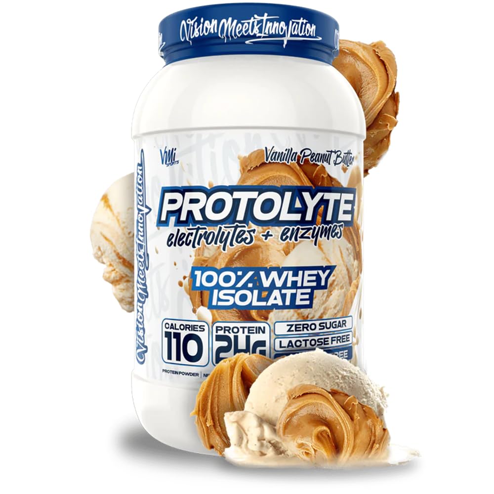 VMI Sports ProtoLyte Whey Isolate Protein Powder - Low Calorie Whey Protein for Weight Loss & Muscle Building with Digestive Enzymes | Non-GMO, Gluten Free | Vanilla Peanut Butter Flavor 1.6lb - Perfect for Post-Workout Recovery & Healthy Meal Replacement