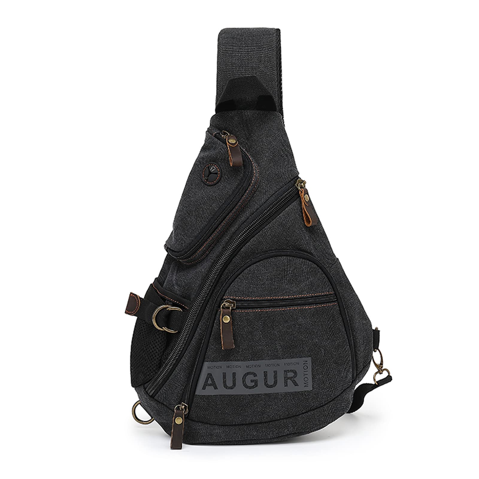 FANDARE Vintage Canvas Crossbody Sling Bag - Lightweight Chest Shoulder Backpack for Men & Women - Perfect for Outdoor Travel, Hiking, Running, Work & Business - Black | Casual Everyday Use & Sports Activities