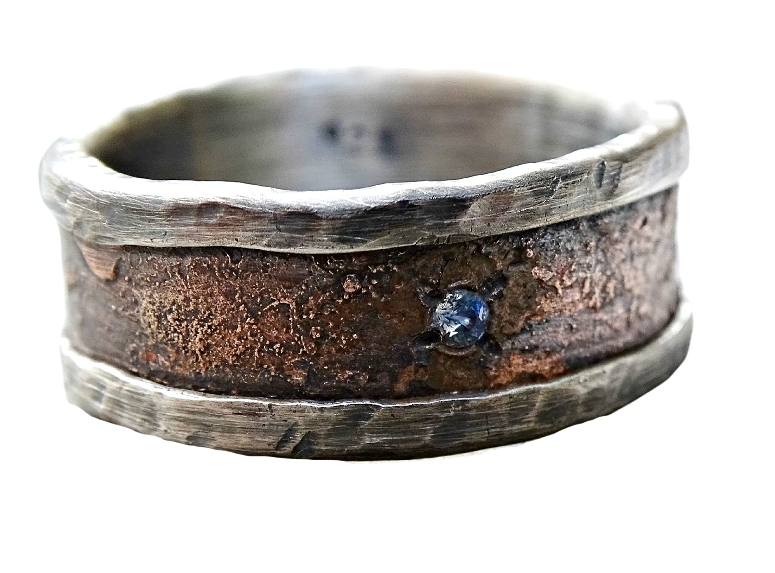 Unique Silver Bronze Men's Ring - Personalized Raw Gemstone Engagement & Wedding Band - Rustic Big Size Birthstone Ring for Men - Perfect for Gifts, Proposals, and Everyday Wear