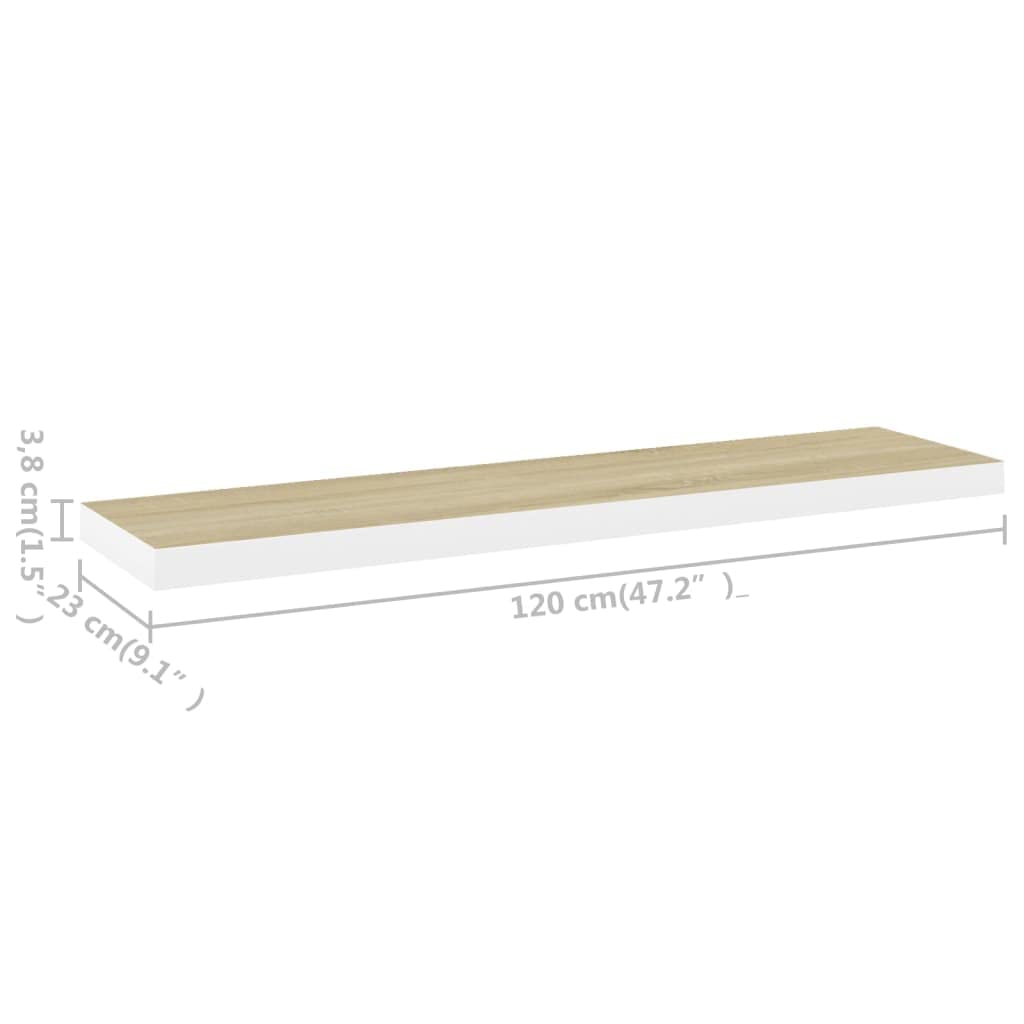 Floating Shelf Wall Mount - Multifunctional Display & Storage Shelf for Bedroom, Living Room, Bathroom, Kitchen, Office - Oak & White MDF (47.2x9.3x1.5 Inches) - Perfect for Organizing Books, Decor & Essentials in Small Spaces