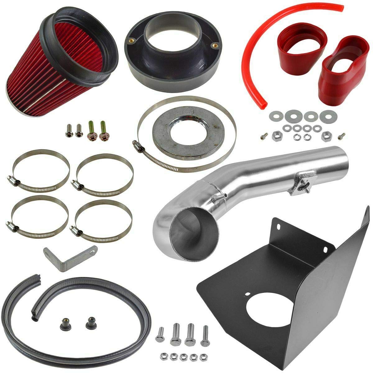 High Performance Cold Air Intake System with Red Air Filter - Compatible with Chevy Silverado, GMC Sierra, Chevy Tahoe V8 Engines - Improve Horsepower & Fuel Efficiency for Off-Roading & Daily Driving