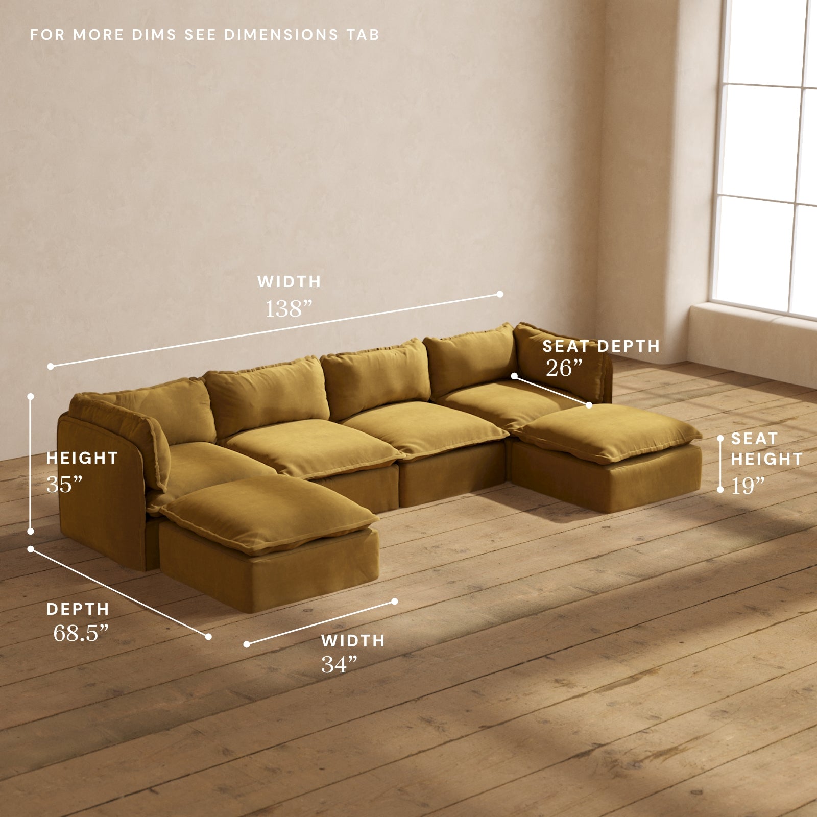 Luxury Modular Performance 4-Seater U-Shaped Sectional Sofa in Toffee Brown | Premium Blend Fabric | Perfect for Living Room, Family Room & Home Theater