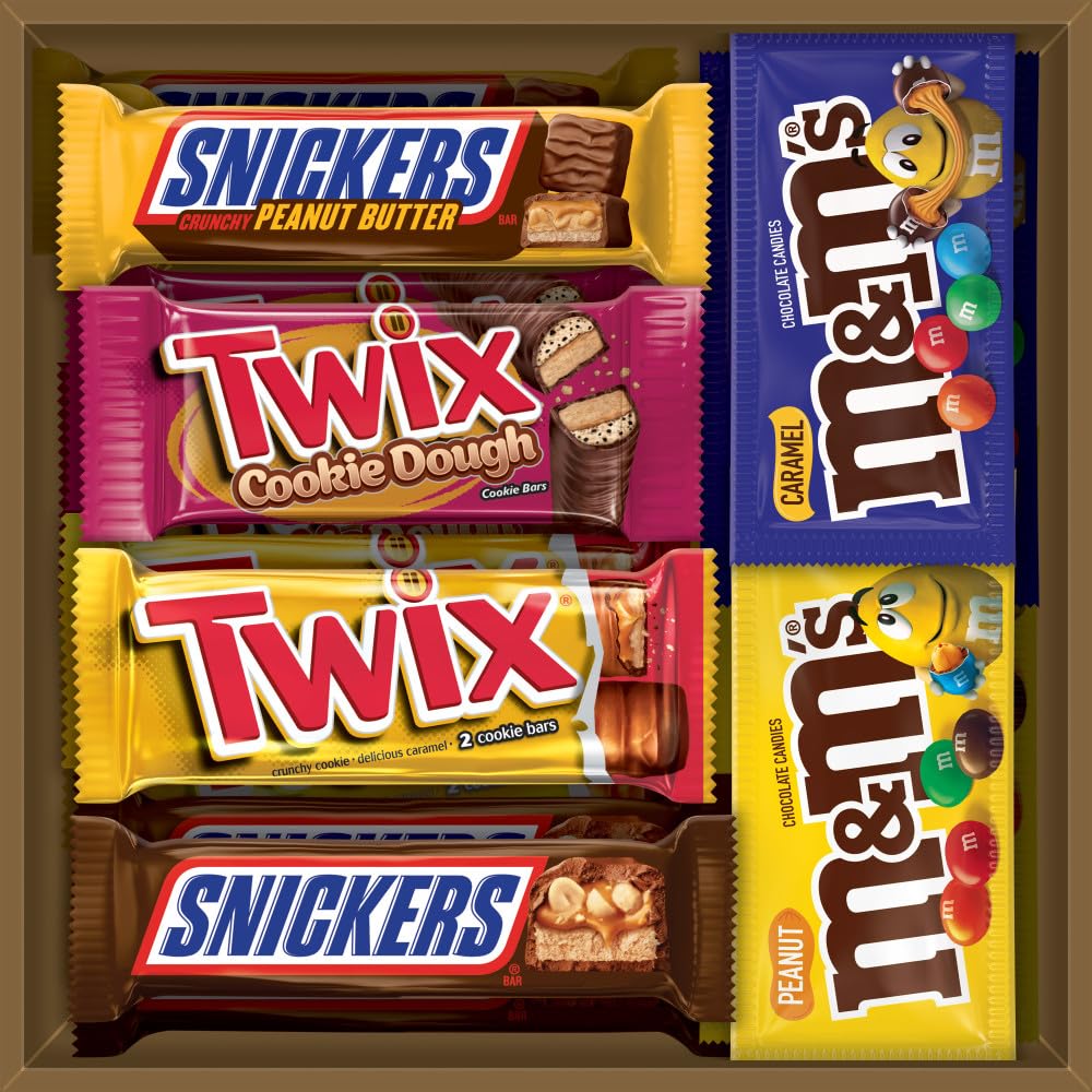 M&M'S Peanut, M&M'S Caramel, SNICKERS Original, SNICKERS Peanut Butter, TWIX Original & TWIX Cookie Dough Chocolate Candy Variety Pack - 18 Individually Wrapped Full Size Candy Bars for Halloween, Parties & Office Snacks