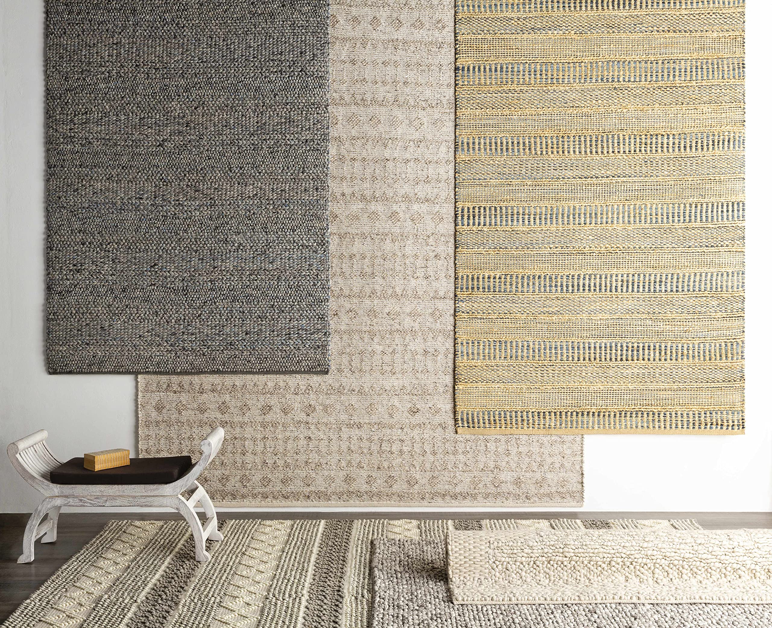 Hauteloom Antigo Boho Handwoven Wool High Low Textured Area Rug - Farmhouse Moroccan Trellis Carpet for Living Room Bedroom - Handmade Zig Zag Bubble Weave - Beige Gray Cream - 5' x 7'6