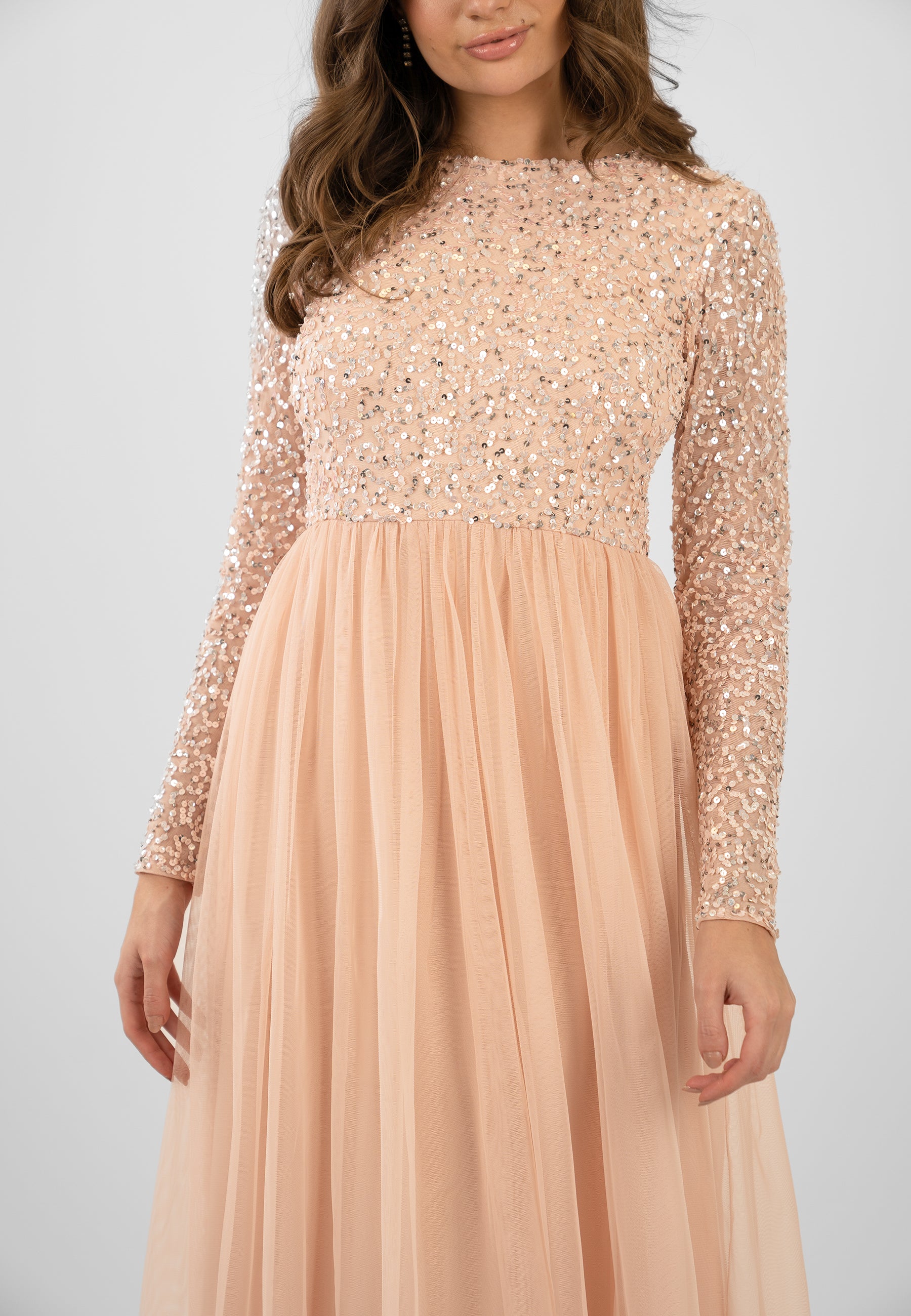 Elegant Belle Blush Pink Long Sleeve Bridesmaid Dress - Formal Wedding Party Gown for Bridesmaids, Evening Events & Special Occasions