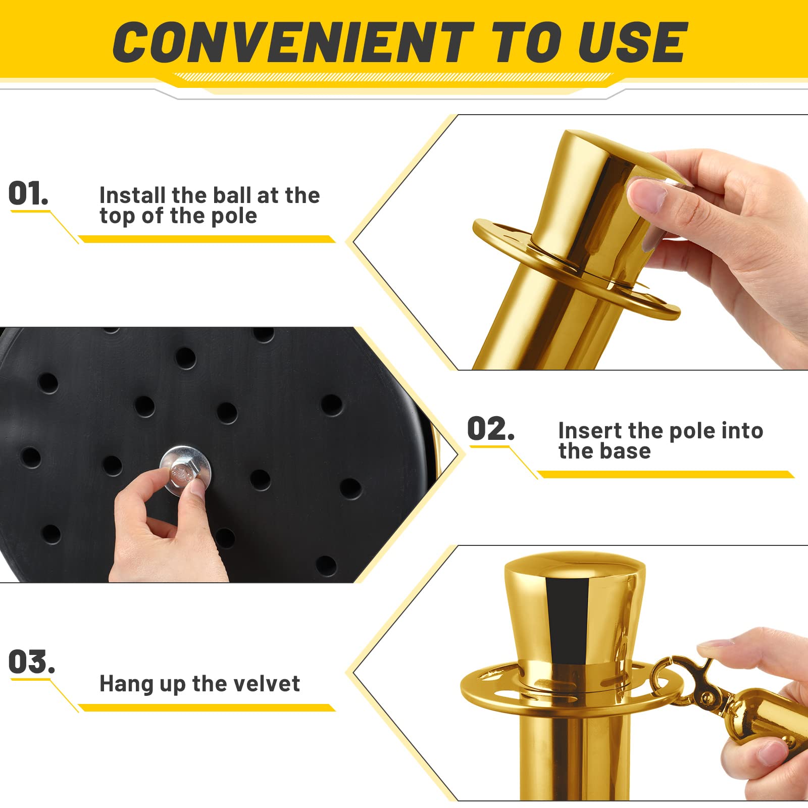 Wesiti 4-Pack Stainless Steel Stanchion Posts with 5ft Red Velvet Rope - Gold Crowd Control Barriers for Events, Parties, VIP Areas & Red Carpet Occasions | Perfect for Weddings, Concerts, Museums & Hotel Queue Management