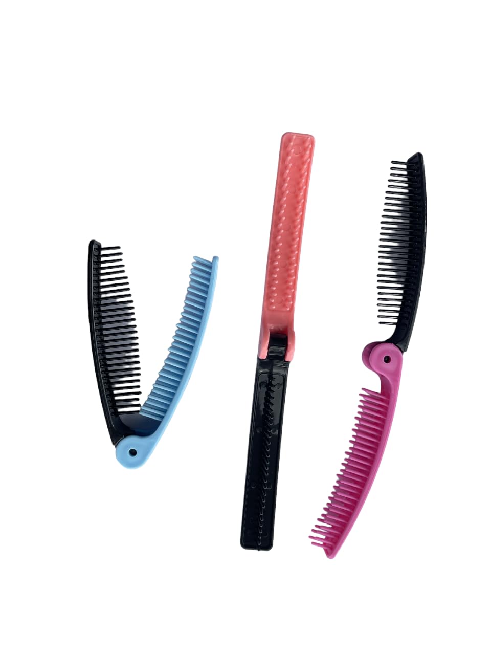 Ayushicreationa Folding Hair Brush and Comb Set - 3pc Portable Travel Hairbrush with Double Head Massage for Thick & Thin Hair - Multi Color for Home, Travel & On-the-Go Styling