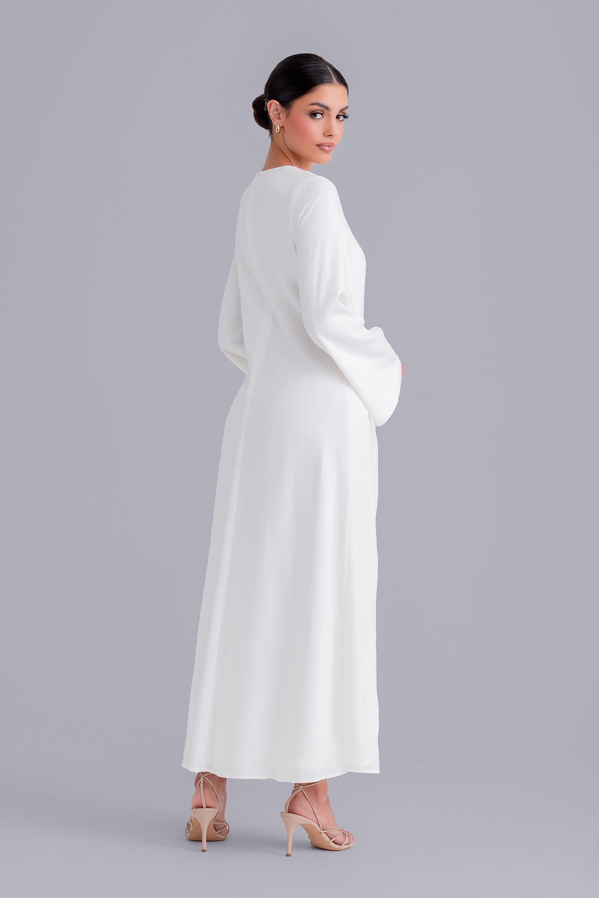 Maryam Tie Waist Linen Maxi Dress for Women - Flowy Summer Beach Dress in Off White | Perfect for Vacations, Weddings & Boho Chic Outfits