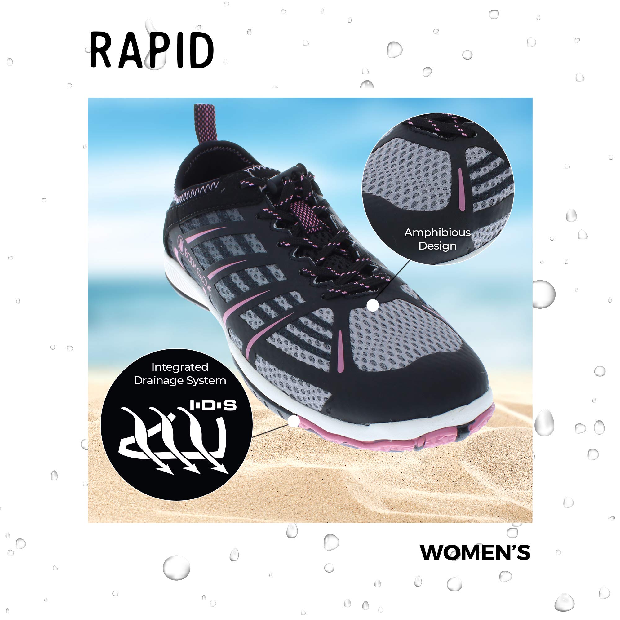 **Body Glove Dynamo Rapid Water Shoes for Women - Quick-Dry Aqua Shoes for Swimming, Yoga, Beach, Hiking & Kayaking | Lightweight Outdoor Sneakers for Water Sports & Travel (Black/Cassis Pink)**    *(Perfect for beach vacations, poolside workouts, kayak adventures, and hiking near water!)*
