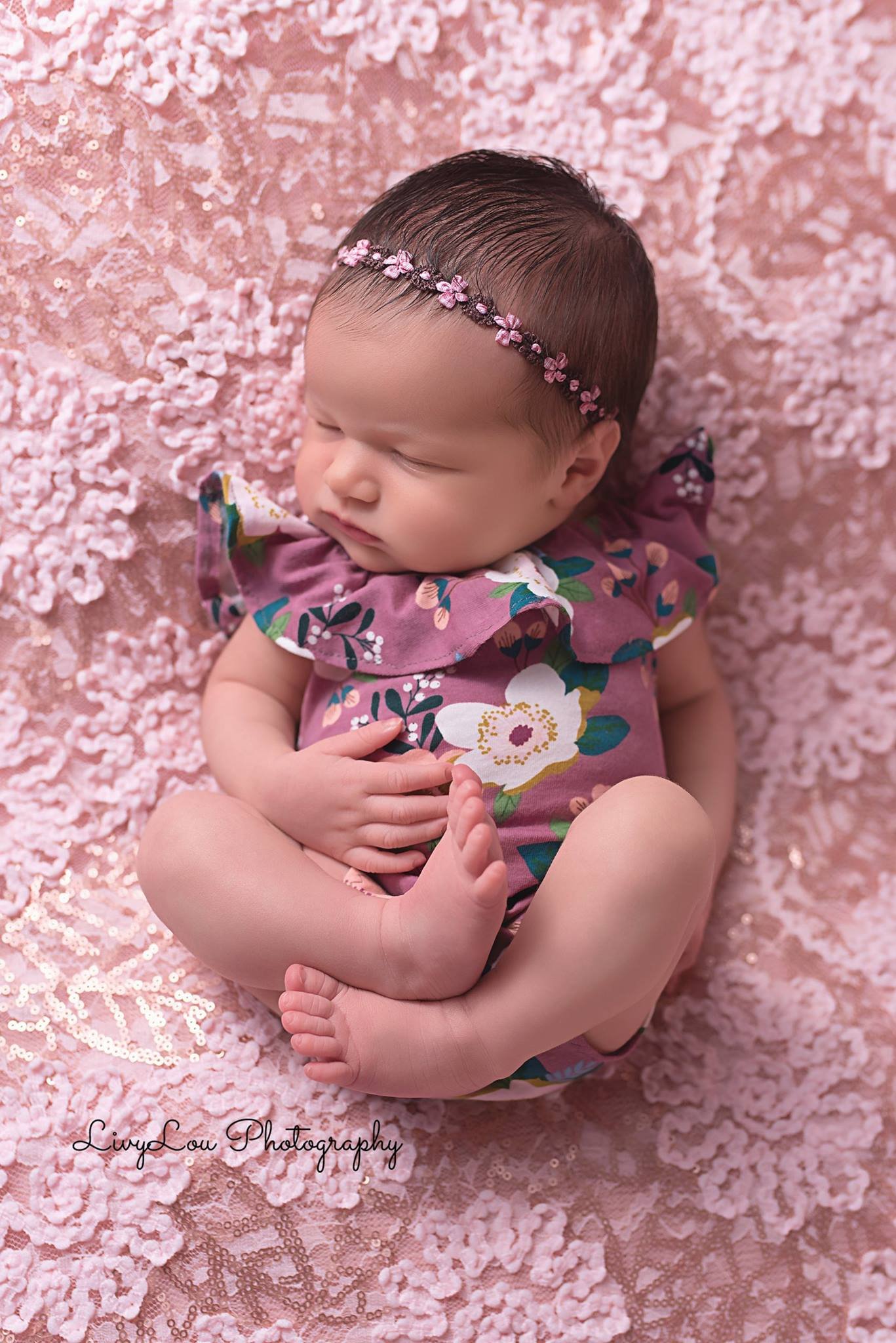 Pink and Brown Halo Headband for Newborns | Baby Photography Prop | Soft Tieback Headband for Newborn Photo Shoots, Baptism, and Special Occasions
