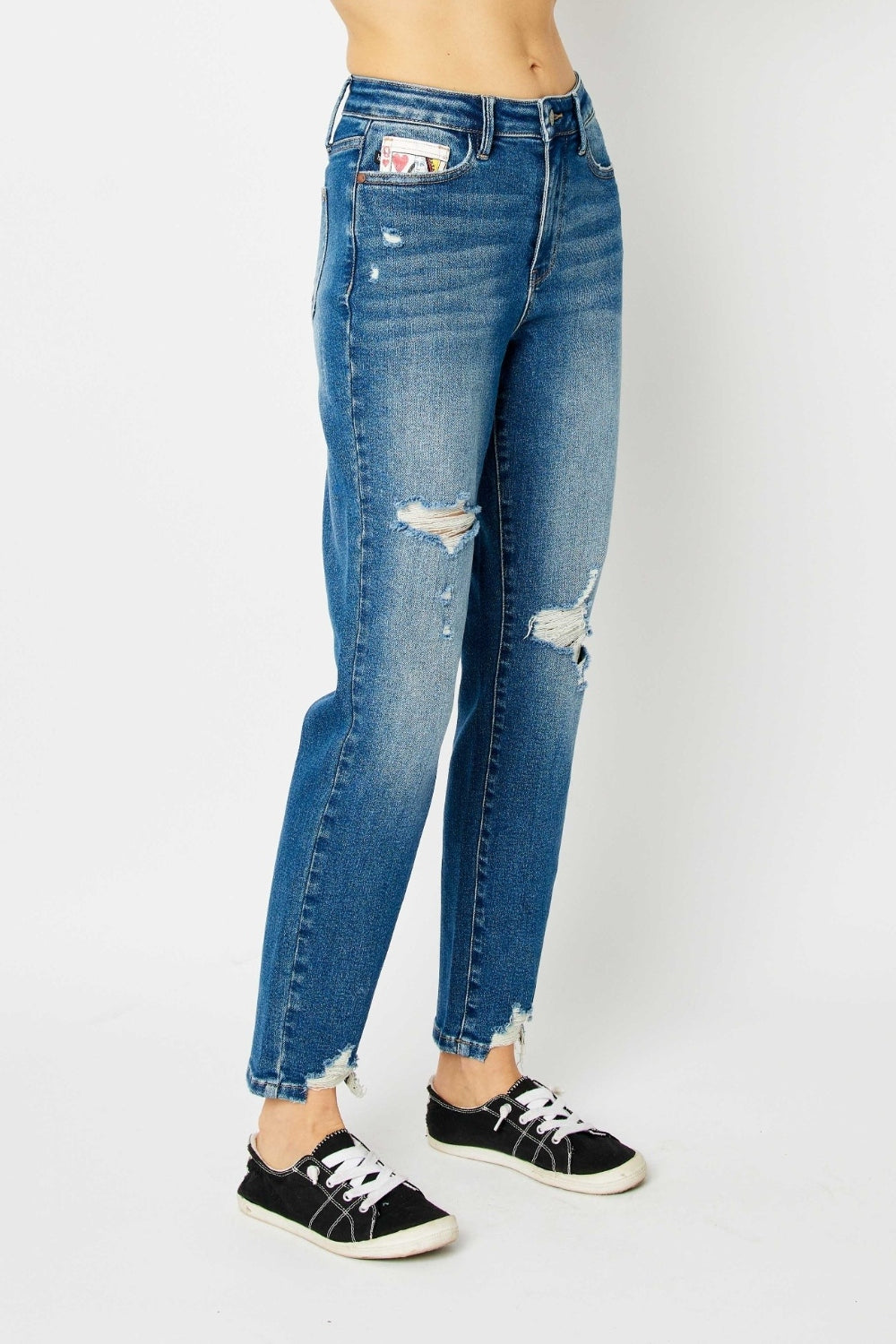 Judy Blue Women's Distressed Slim Fit Jeans - High Waisted Skinny Denim Pants for Casual Wear & Everyday Outfits