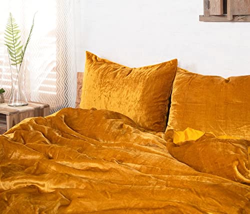 Luxury Crushed Velvet Duvet Cover Set - 3 Piece Boho Chic Bedding Comforter Cover, Soft & Cozy Velvet Bedding for King Size Bed (90