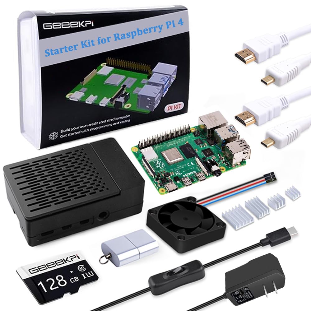 GeeekPi Raspberry Pi 4 8GB Starter Kit - 128GB Edition with Cooling Case, PWM Fan, 18W Power Supply & HDMI Cables | Perfect for DIY Projects, Home Automation & Coding Education