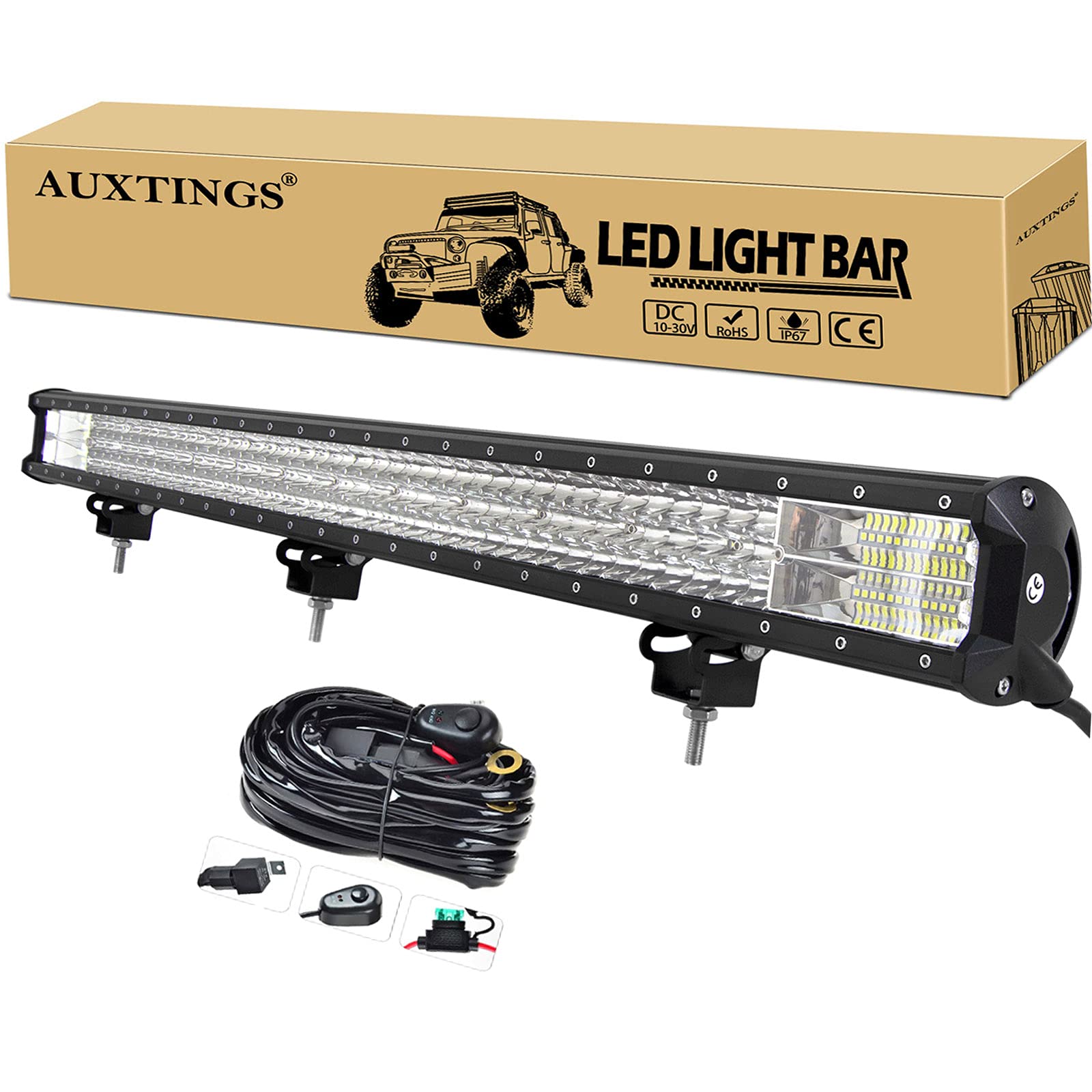 AUXTINGS 45 Inch 612W LED Light Bar - Triple Row Spot Flood Combo Beam Off-Road Lights - Waterproof Work Light with Wiring Harness for Jeep, Trucks, SUV, ATV, UTV & Boats - 12V/24V - Perfect for Off-Roading, Camping & Night Adventures