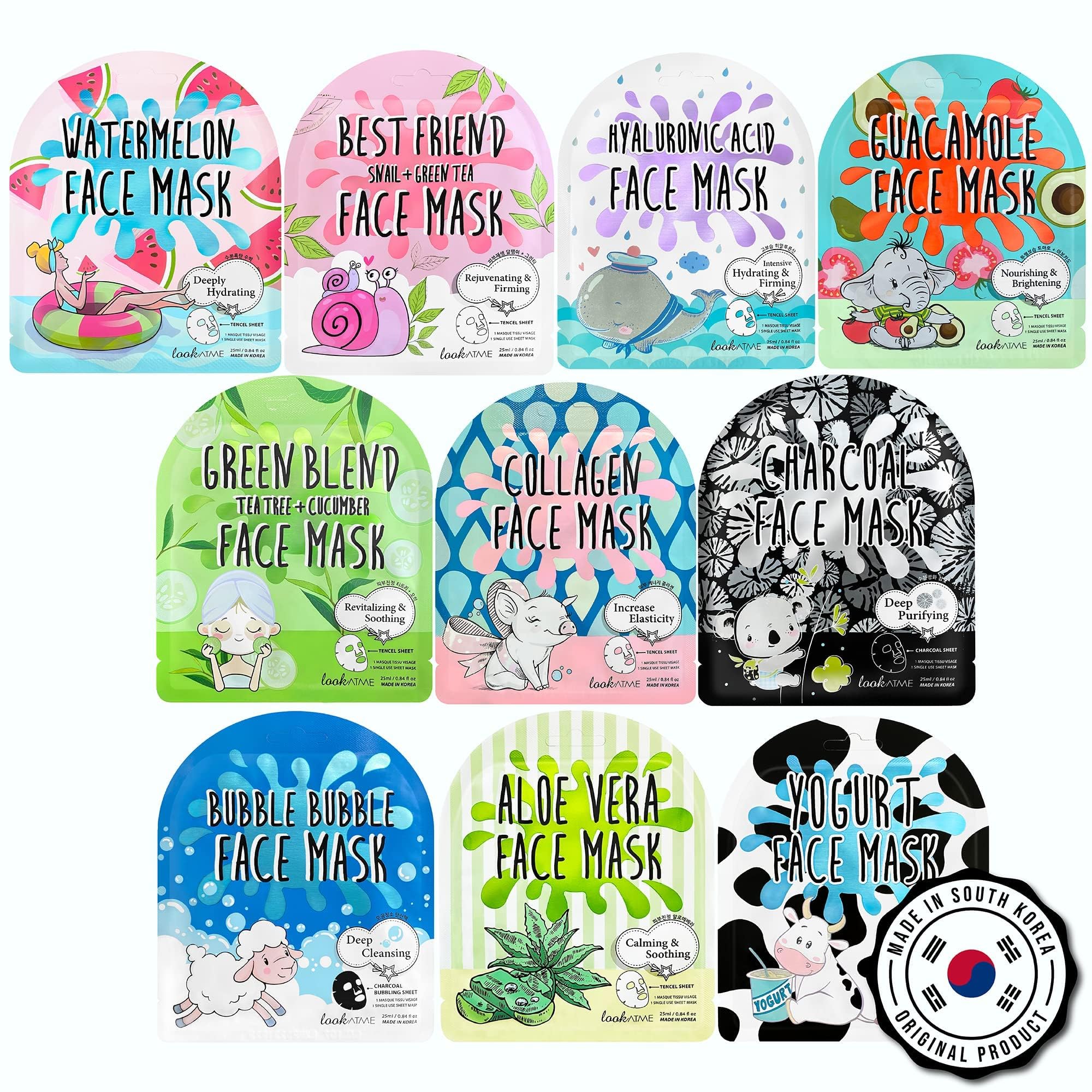 Premium Korean Tencel Sheet Mask Set (10 Pack) - Hydrating Facial Masks for Women & Men, Deep Moisturizing Skin Care Treatment with Natural Ingredients - Perfect for Spa Days, Self-Care Routines & K-Beauty Glow