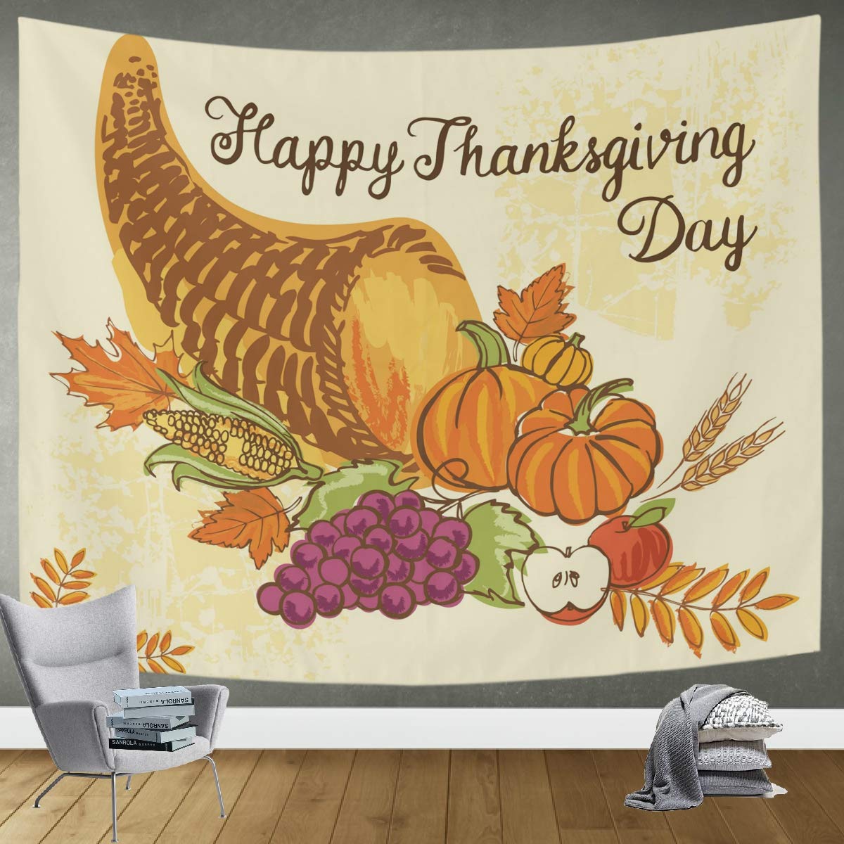 DOMIKING Thanksgiving Fruits & Vegetables Tapestry Wall Hanging - 90x60in Large Bohemian Decor for Bedroom, Living Room, Dorm | Perfect for Seasonal Home Decor, Fall Harvest Theme & Cozy Interior Design