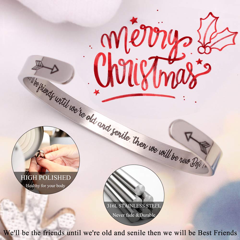 Btysun Women's Engraved Mantra Quote Friendship Bracelets - Best Friend Christmas Gifts, Xmas Jewelry for Her - Perfect for Holiday Gifting, Birthday Presents & Sister Matching Bracelets