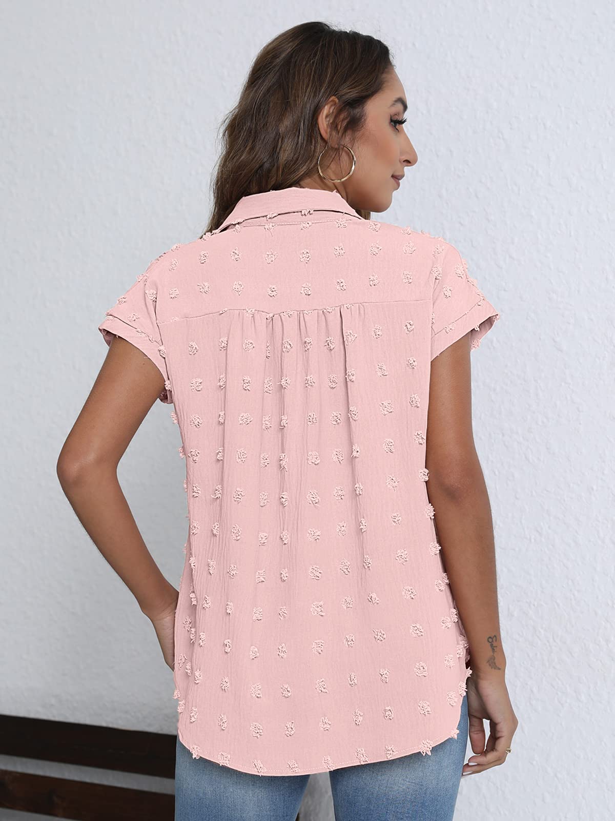 BOTHENIAL Women's White Button Down Shirt - Chiffon Blouse for Work & Casual Wear | Summer Short Sleeve Tops for Office, Date Night & Outdoor Events