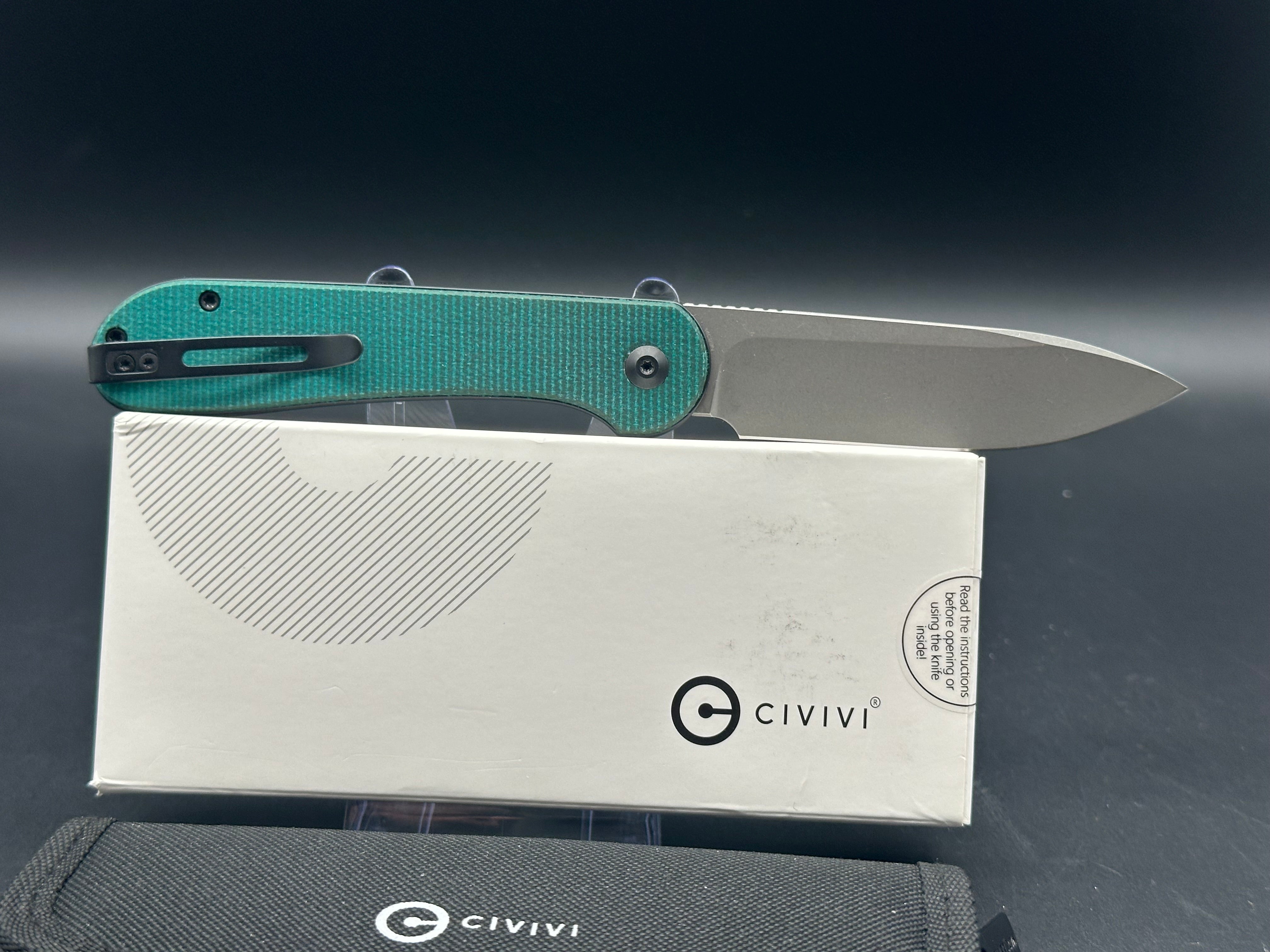 CIVIVI Button Lock Elementum Folding Knife - Green Dyed Micarta Handle, 14C28N Stainless Steel Blade - Perfect for EDC, Outdoor Adventures & Camping