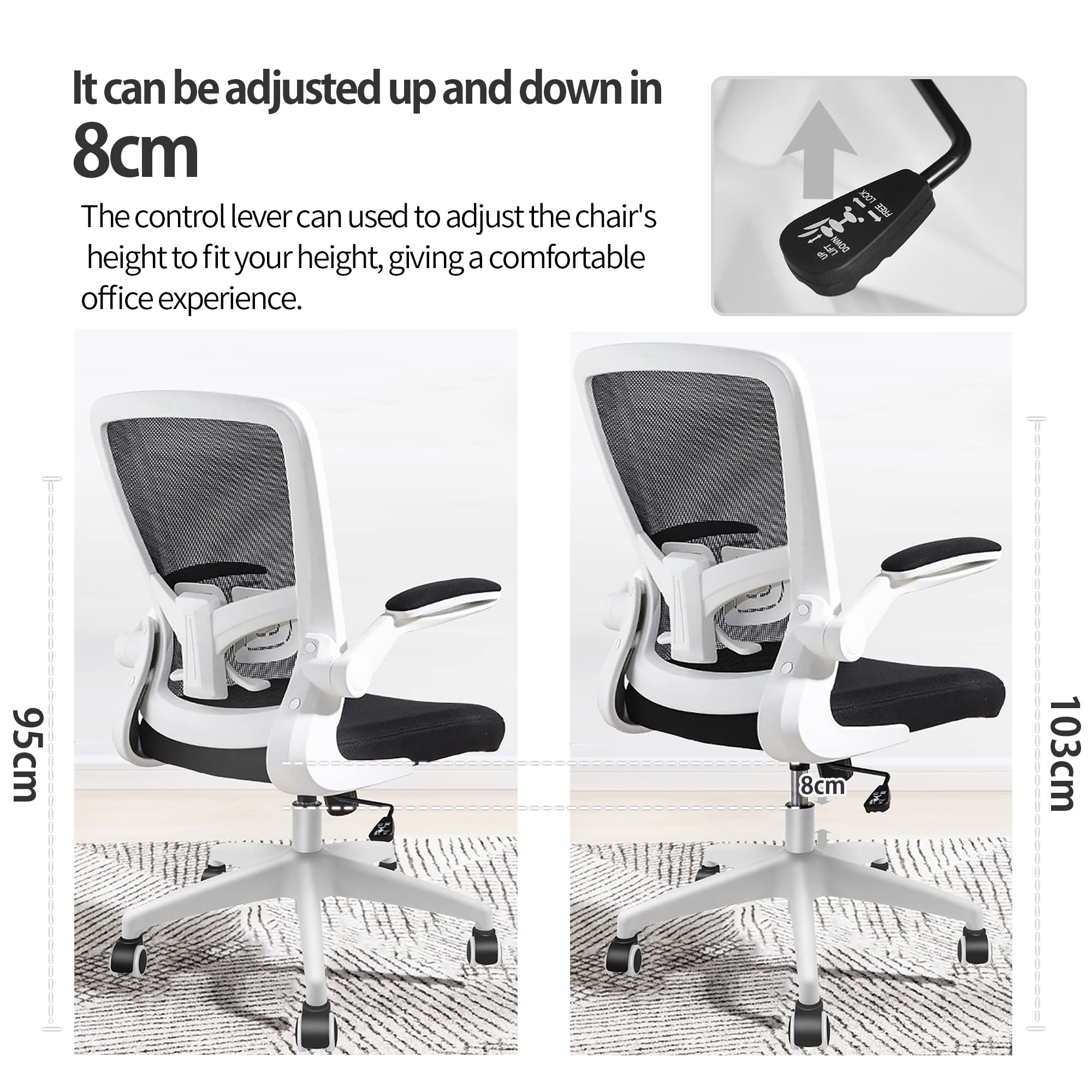 FelixKing Ergonomic Office Chair - Adjustable Height Swivel Desk Chair with Lumbar Support & Flip-Up Armrests for Home Office, Gaming, Conference Room (White) - Perfect for Long Work Hours & PC Gaming Sessions