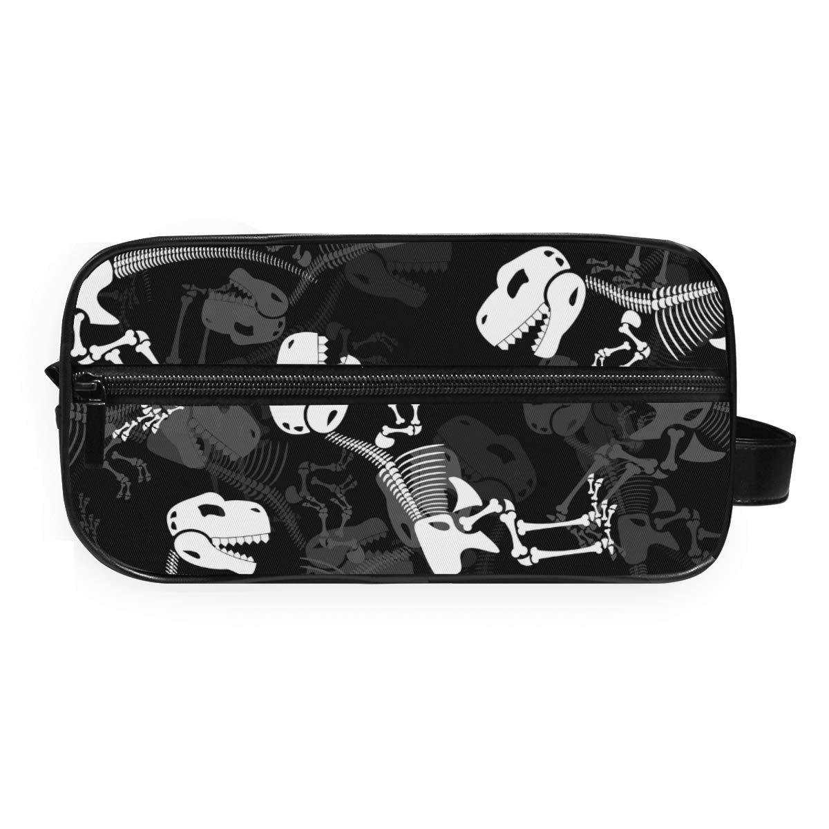 Dinosaur Skeleton Travel Toiletries Bag - Portable Cosmetic Makeup Organizer Pouch for Women - Perfect for Camping, Gym & Airplane Carry-On (Black, 912P)