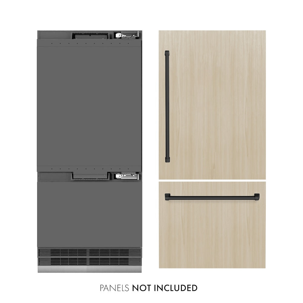 ZLINE Autograph Edition 36 Inch Built-In Bottom Freezer Refrigerator - 19.8 cu. ft. Capacity, Panel Ready, Water Dispenser & Ice Maker, Graphite Gray Interior with Matte Black Accents (GRBITZ 36 MB) - Perfect for Modern Kitchens, Open Concept Homes & Luxury Appliances