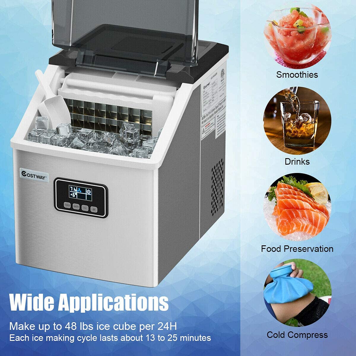 Portable Countertop Ice Maker Machine - 48LBS/24H Capacity, Automatic Self-Cleaning with LCD Display & Timer, Includes Ice Scoop & Basket - Perfect for Home, Office, Bar, Parties & Outdoor Events