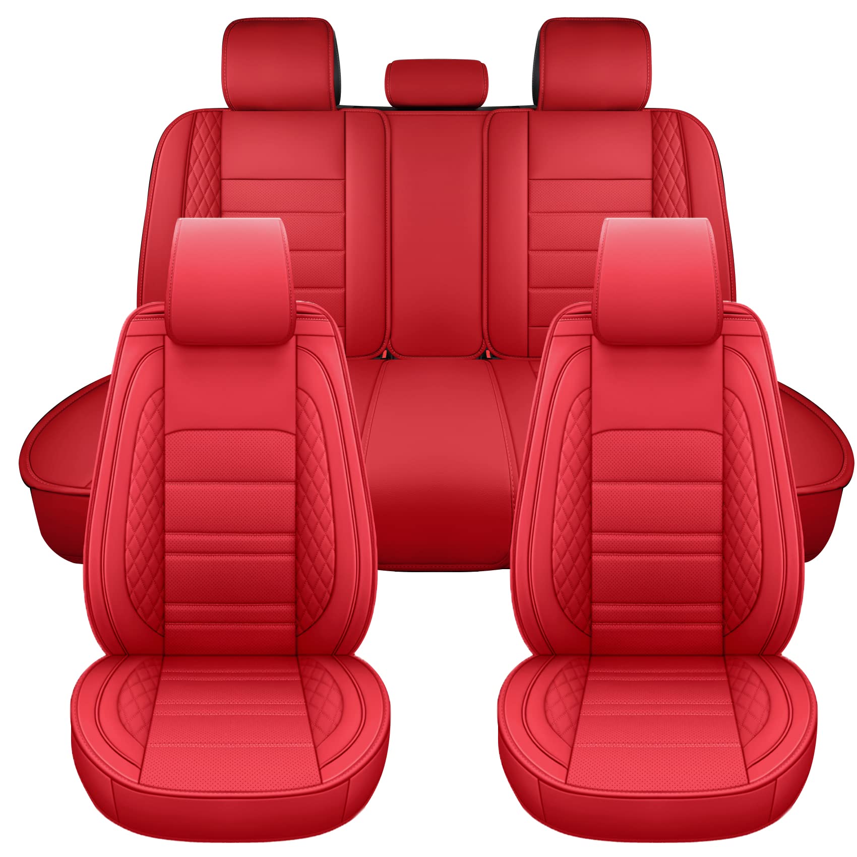 Premium PU Leather Car Seat Covers Full Set (ST-001) - Universal Fit for Most Cars, SUVs & Trucks - Red Automotive Interior Accessories for Comfort & Style - Perfect for Daily Commute, Road Trips & Vehicle Protection