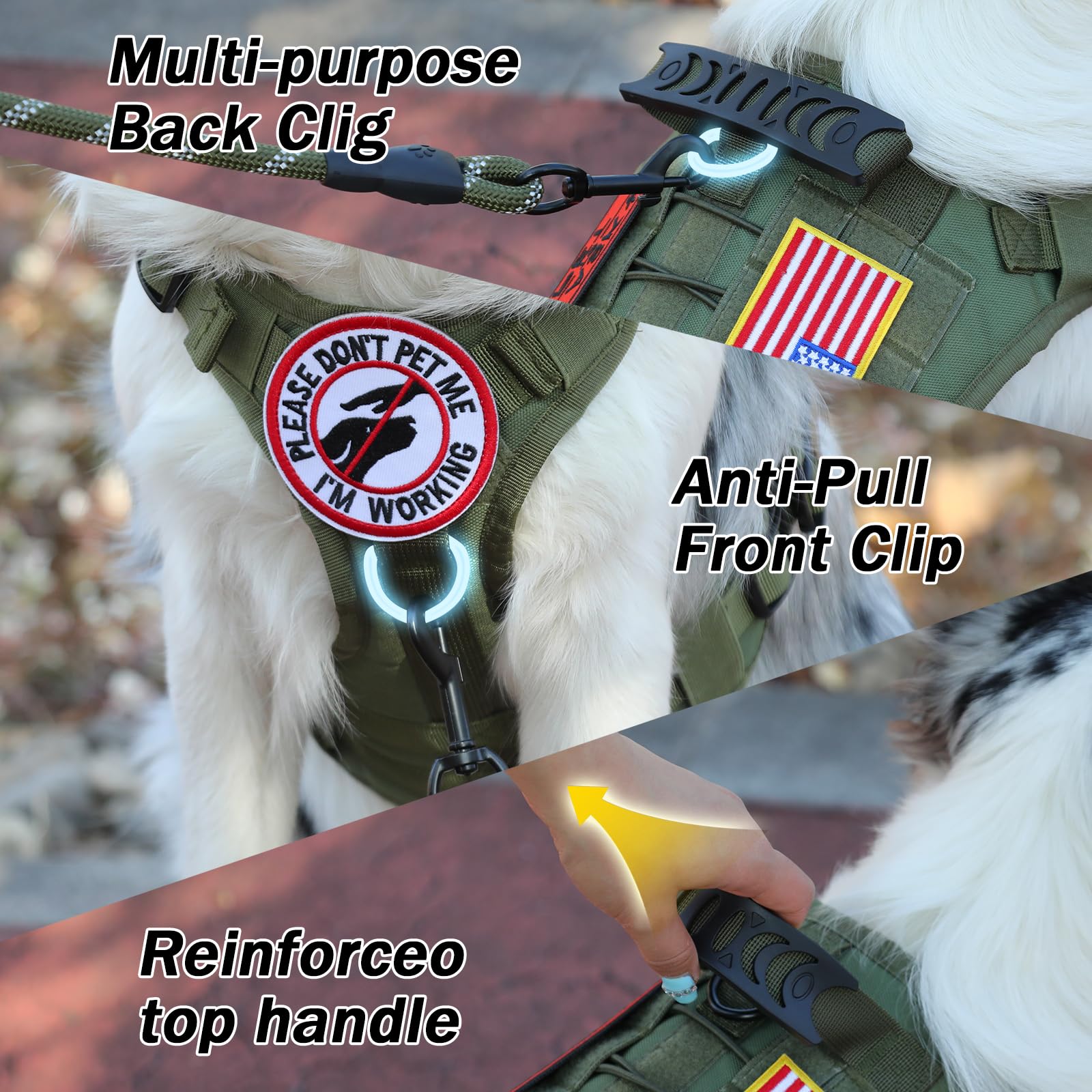 No Pull Tactical Dog Harness for Small & Medium Large Dogs - Escape Proof MOLLE Vest with Adjustable Handle & Leash Set (Green, S) - Perfect for Military Training, Hiking & Outdoor Adventures