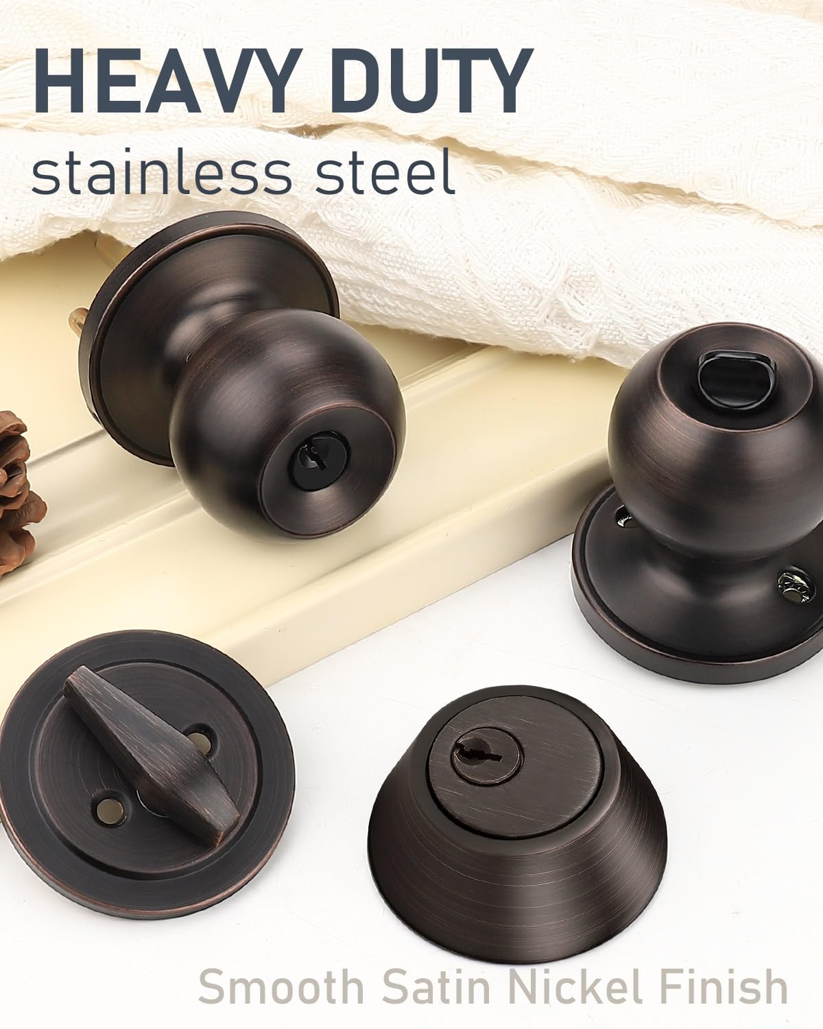 4 Pack Oil Rubbed Bronze Entry Door Locksets with Single Cylinder Deadbolt - Keyed Alike Front Door Knob & Deadbolt Set for Home Security & Exterior Doors