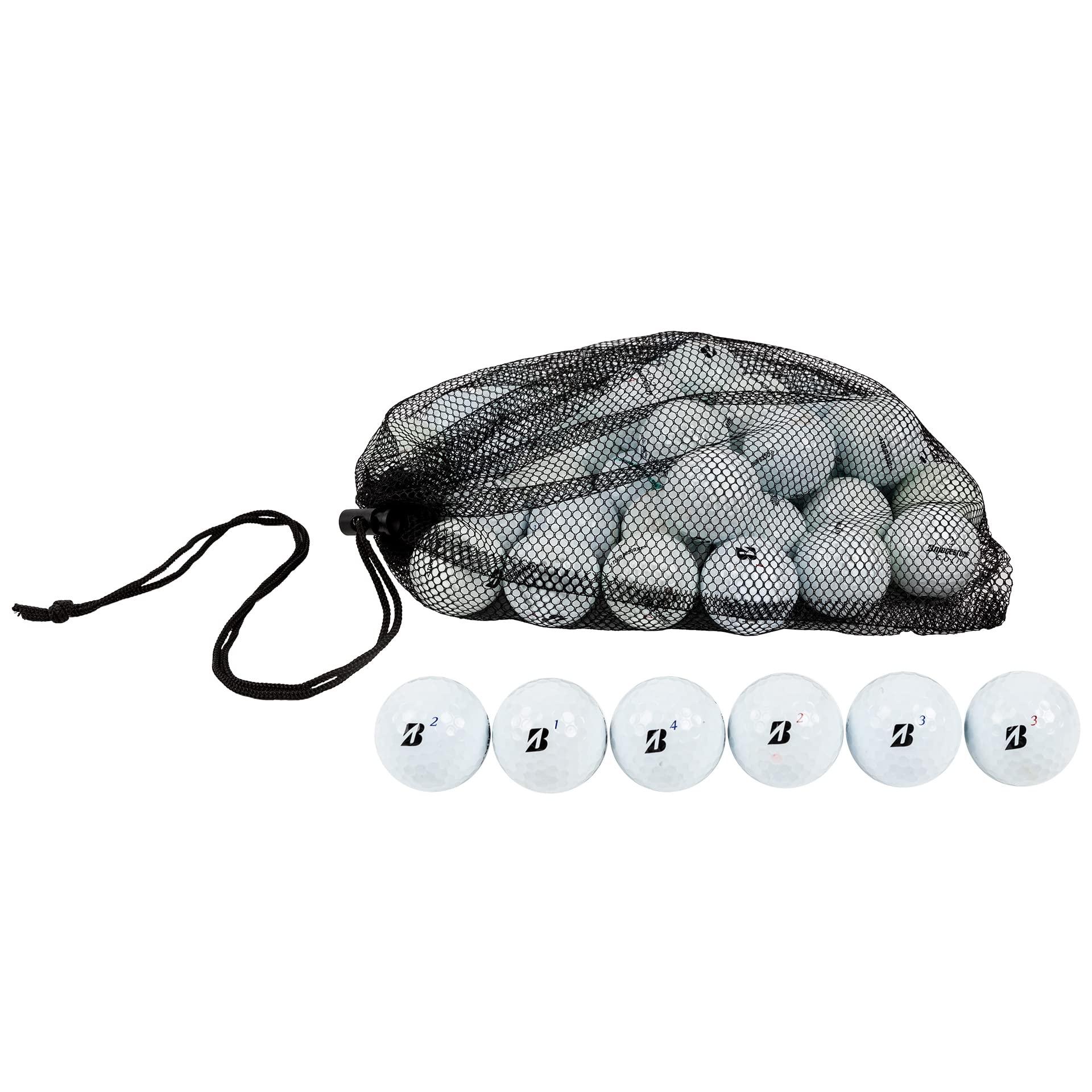 Recycled Clean Green Golf Balls 12-48 Pack | Bridgestone Tour Mix | Used Golf Balls in Good Condition with Mesh Carrying Bag | Perfect for Practice, Driving Range & Eco-Friendly Golfing