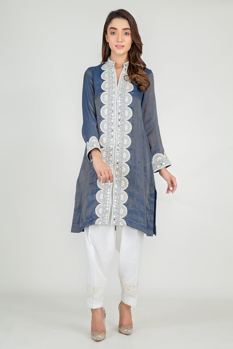 Midnight Blue Embellished Shirt for Women - Elegant Party & Evening Wear - Perfect for Date Nights, Weddings & Special Occasions
