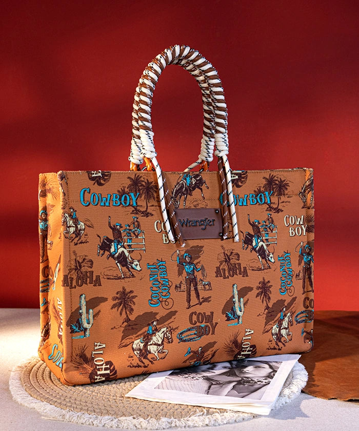 Wrangler Cowboy Print Tote Bag - Stylish Western Design for Women & Men - Perfect for Shopping, Travel & Outdoor Adventures
