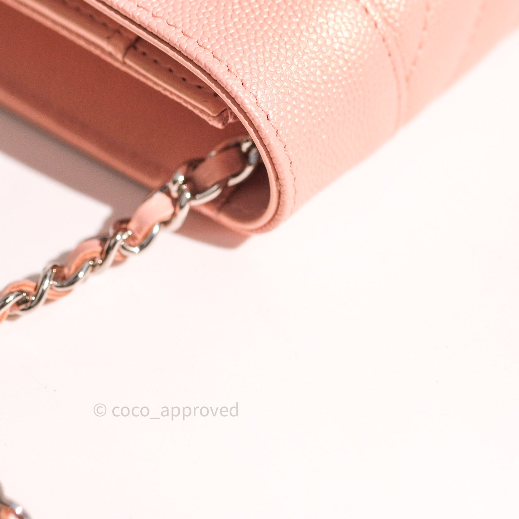 Chanel Chevron Wallet on Chain WOC Rose Gold Caviar Leather with Silver Hardware - Perfect for Evening Events & Luxury Fashion Accessories