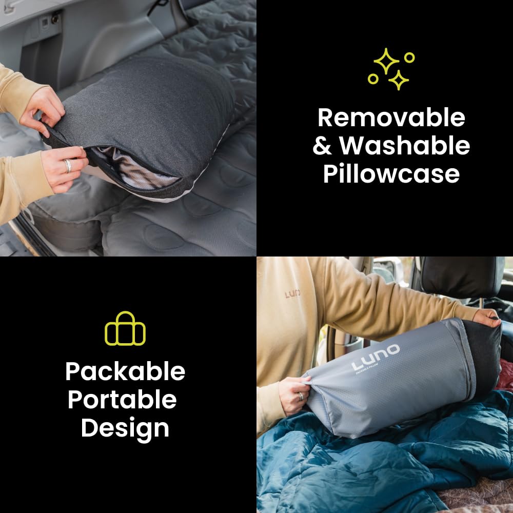 Luno Camping Pillow - Ultra Lightweight & Packable Travel Pillow with Shredded Memory Foam for Neck Support | Perfect for Camping, Hiking, Airplane & Car Travel