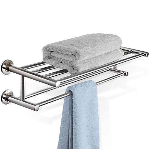 Stainless Steel Wall Mounted Towel Rack with 2 Shelves - 60CM Bathroom & Kitchen Towel Holder - Space Saving Drying Solution for Hand Towels, Washcloths & Bath Accessories