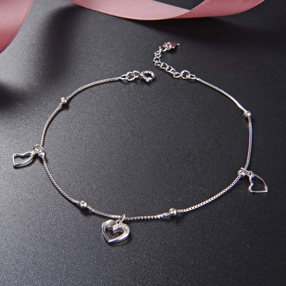 Cusstally 925 Sterling Silver Retro Anklet for Women - Heart Chain Ankle Bracelet Jewelry, Fashion Accessories & Birthday Gifts for Her | Perfect for Students, Daily Wear & Special Occasions