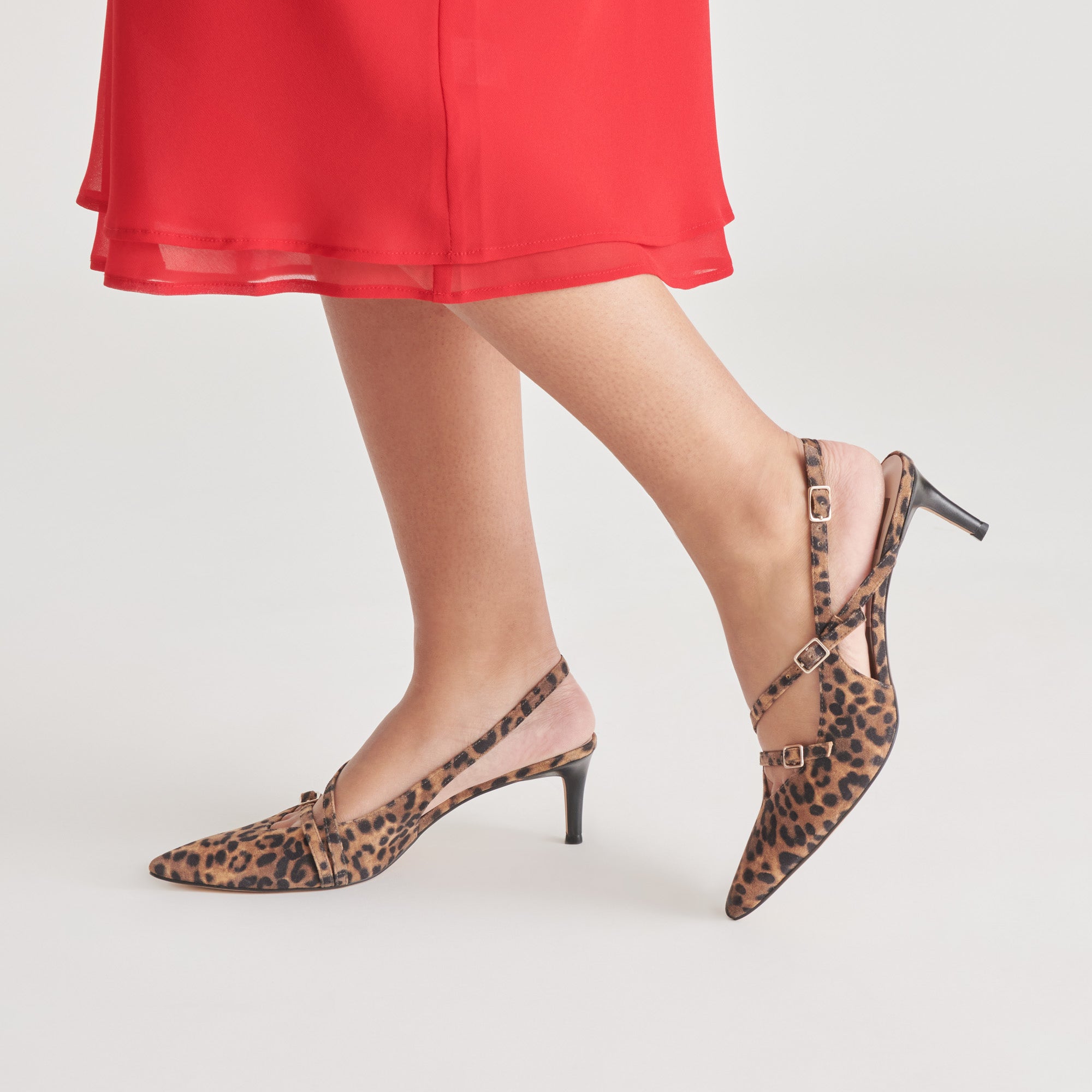 PAMLA Women's Mid Heel Leopard Print Suede Pumps - Stylish & Comfortable for Work, Parties & Special Occasions