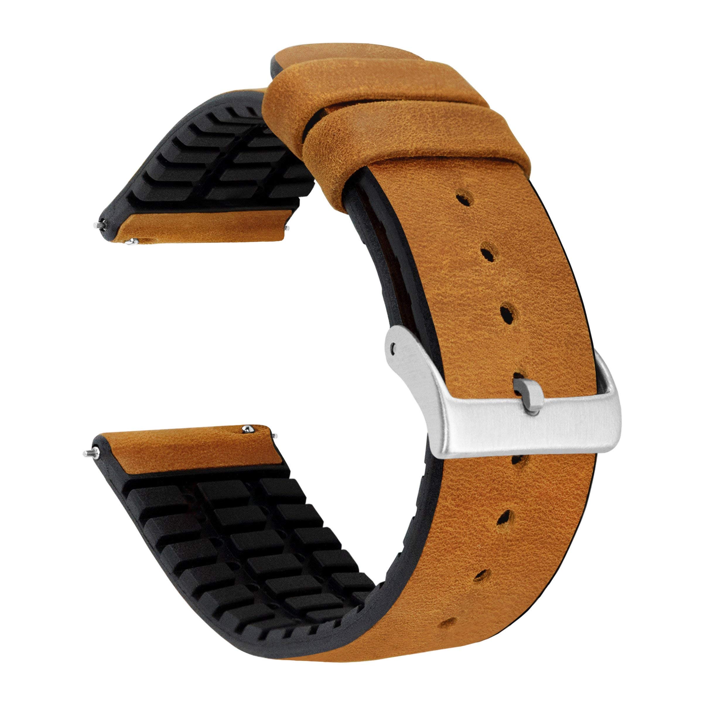 BARTON Leather Rubber Hybrid Watch Straps - Quick Release 18-22mm for Men & Women - Durable 316L Stainless Steel - Perfect for Daily Wear & Outdoor Activities