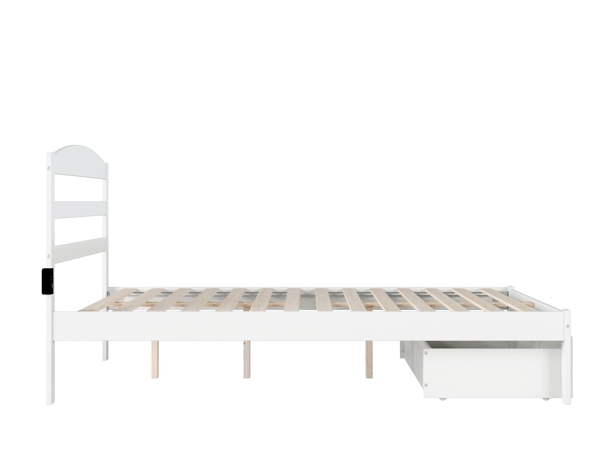 AFI Warren Queen Size Platform Bed with Storage Drawers & USB Charging Station - Modern White Wooden Bed Frame for Bedroom, Perfect for Small Spaces & Tech Lovers