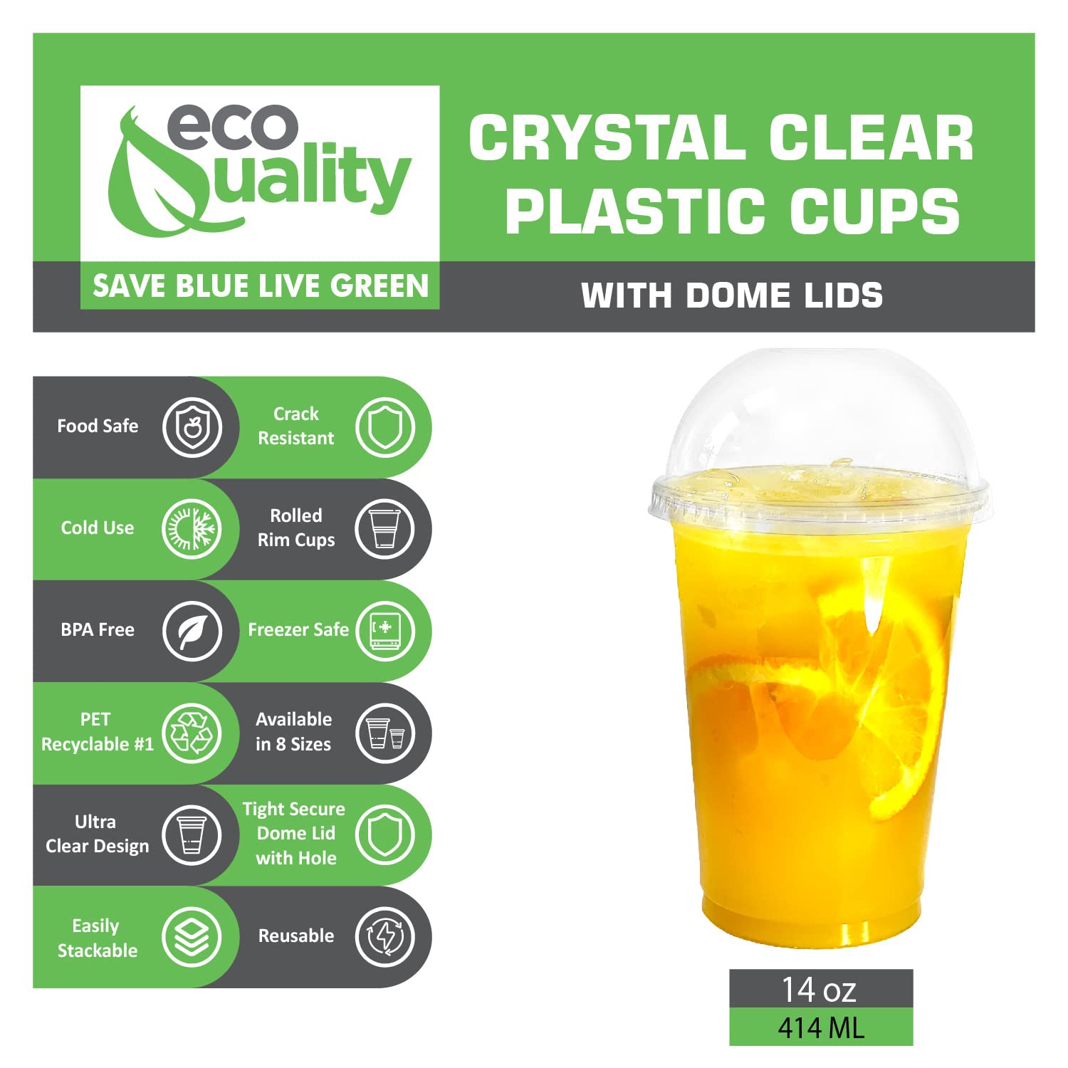 14 oz Clear Plastic Disposable Cups with Dome Lids - 200 Pack | Iced Coffee, Smoothie, Juice, Soda & Cocktail Cups | Perfect for Coffee Shops, Parties, Takeout & Outdoor Events