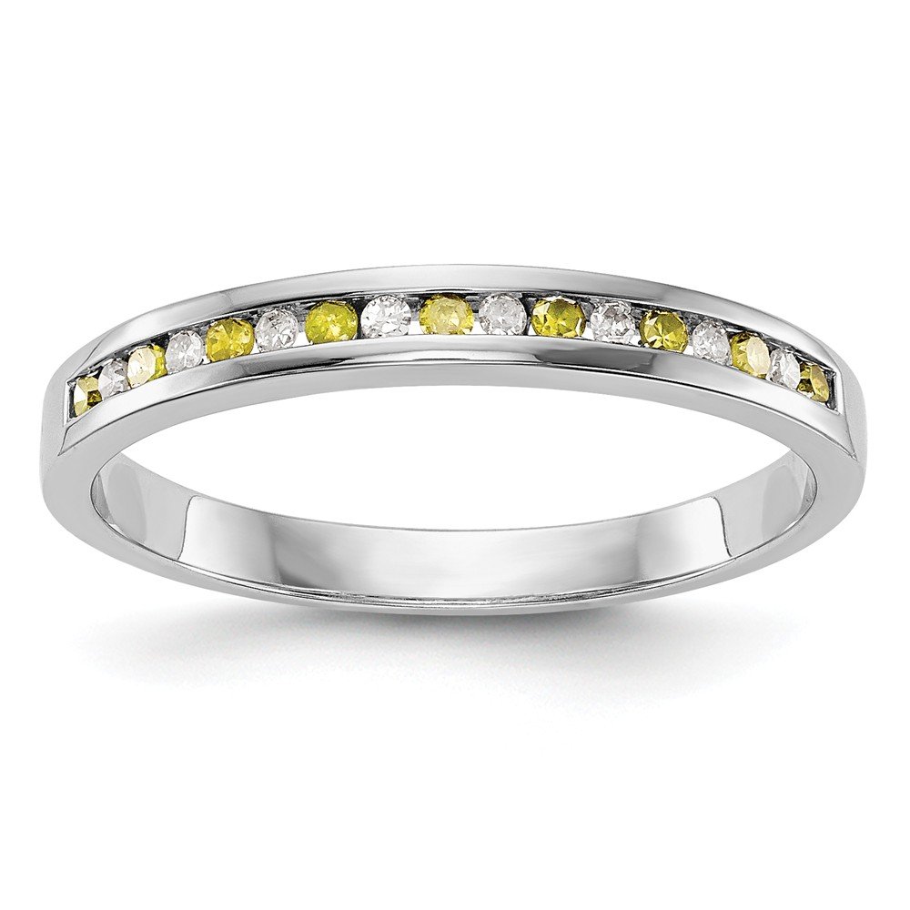 14K White Gold Diamond Wedding Band Ring for Women - 0.17cttw Yellow & White Diamonds - Elegant Bridal Jewelry for Engagement, Anniversary & Special Occasions