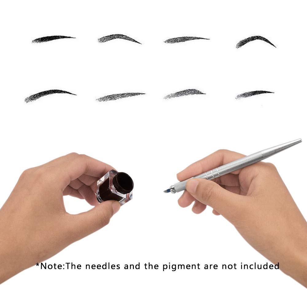 Pinkiou Professional Microblading Kit - 5-Piece Silver Hair Stroke Eyebrow Tattoo Pen Set with Holder | Microblading Tools for Permanent Makeup & Eyebrow Enhancement | Perfect for Salon Professionals & Home Use