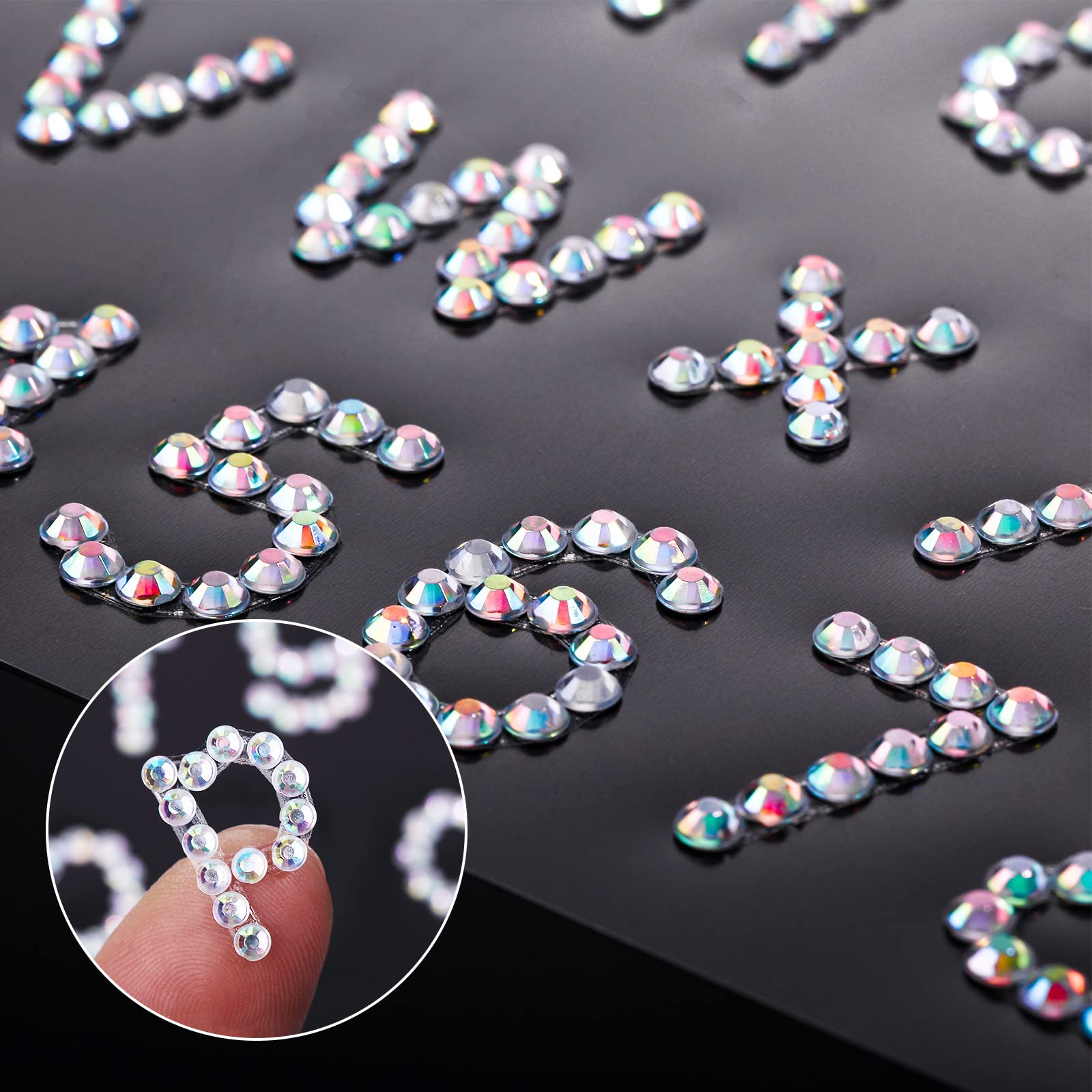 Clabby 6 Sheets Glitter Rhinestone Letter Stickers - Bling Crystal Alphabet & Number Stickers (26 Letters + 10 Numbers) - Self-Adhesive Gemstone Border Decals for DIY Scrapbooking, Phone Cases, Nail Art & Home Decor (White AB)