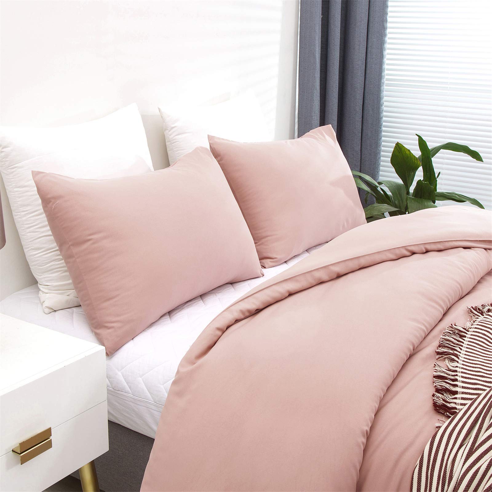 King Size Pink Comforter Set - Soft Breathable Cotton Blush & Dusty Rose Quilted Blanket for Women | Bedroom Decor, Guest Room, Cozy Sleep