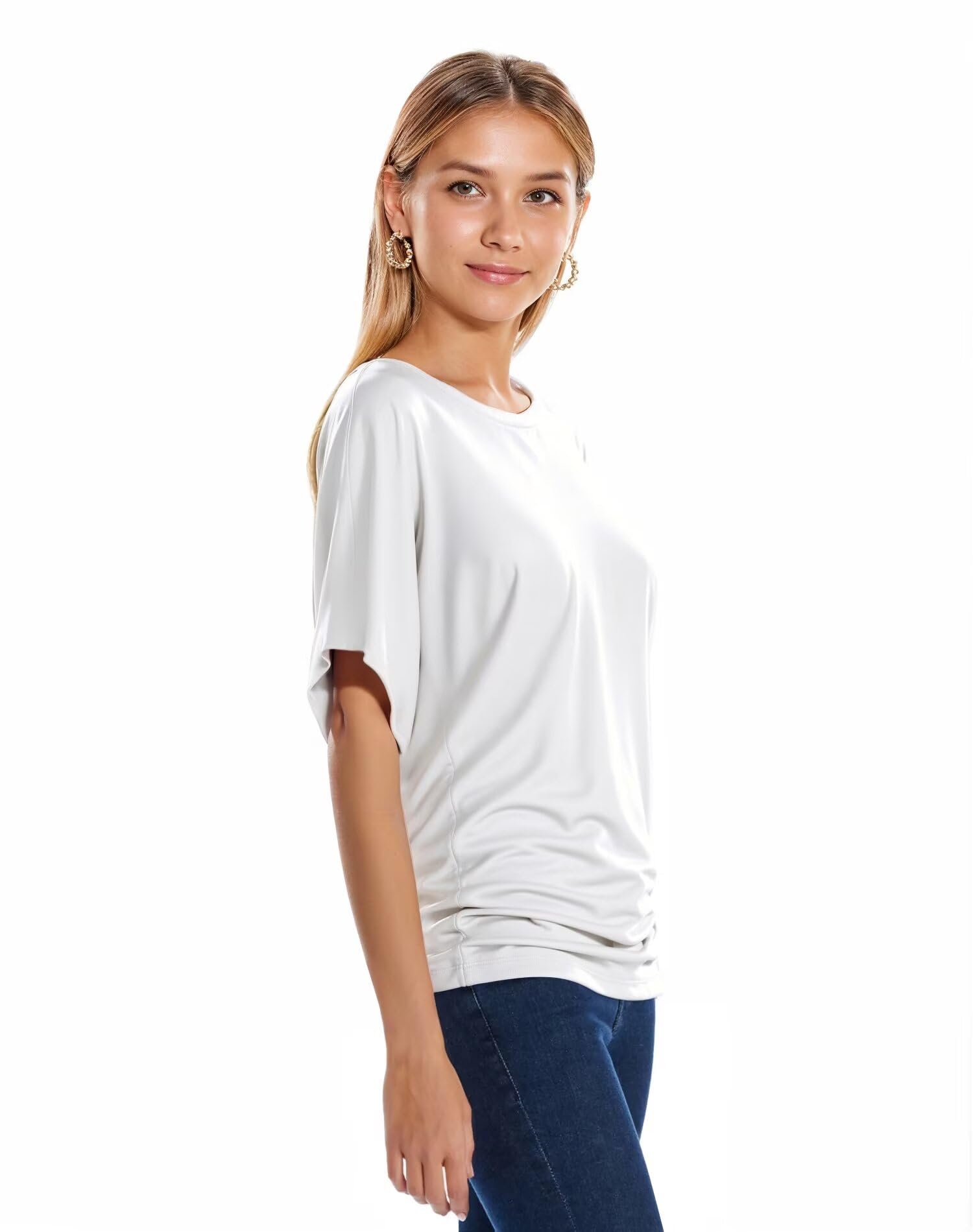 Hybrid & Company Women's Super Comfy Boat Neck Dolman Top Shirt - Soft Casual Blouse for Everyday Wear, Work & Weekend Outfits