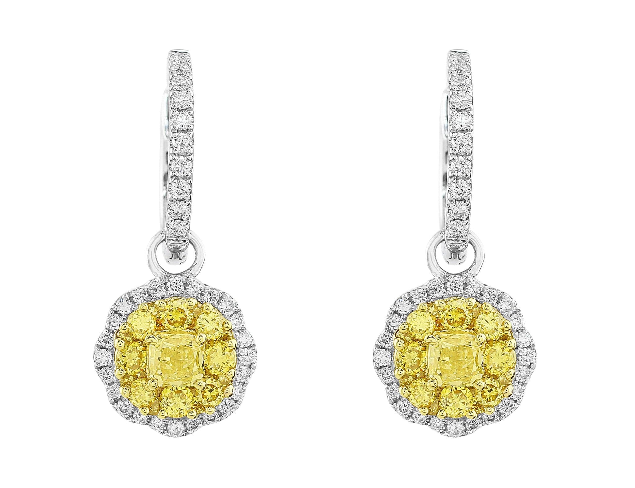 18K White Gold Octagonal Yellow Diamond Drop Earrings – Elegant Dangle Earrings for Women, Perfect for Weddings, Parties & Special Occasions