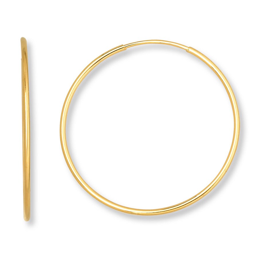 14K Solid Yellow Gold Endless Hoop Earrings for Kids - 12mm, 16mm, 19mm or 27mm Safety Earrings - Hypoallergenic Children's Fine Jewelry - Perfect for Everyday Wear, School & Special Occasions