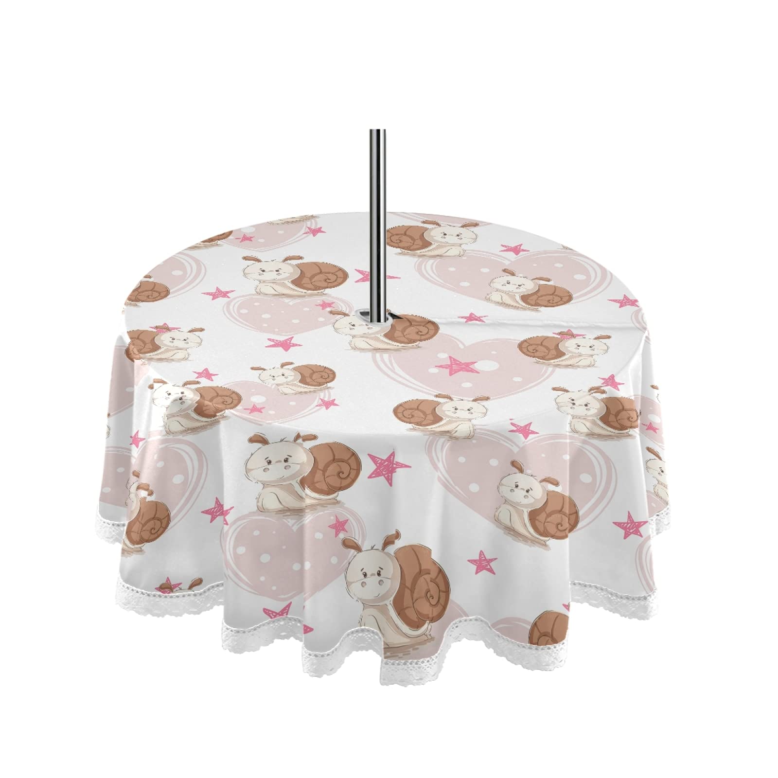 Waterproof Outdoor Tablecloth with Umbrella Hole & Zipper - Cute Teddy Snail Design for Picnic, Garden Party, Patio Decor - Machine Washable Spring Summer Table Cover for Dining Al Fresco