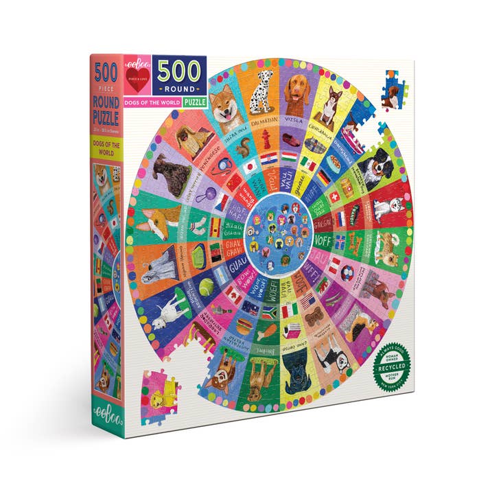 500 Piece Round Jigsaw Puzzle - Dogs of The World Collection | Fun Family Game Night & Educational Activity for Adults & Kids